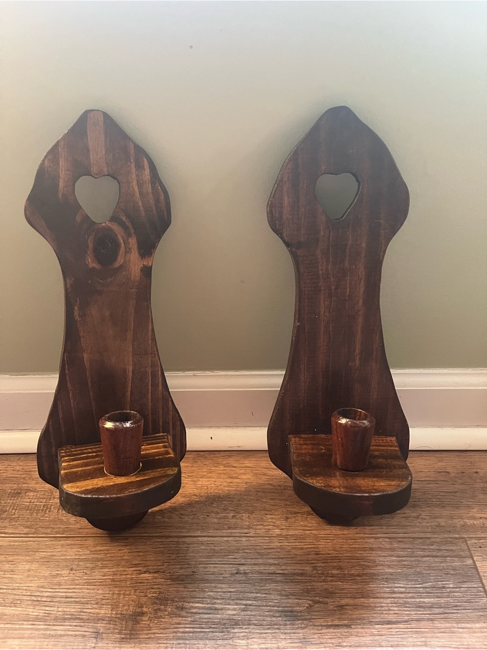 Set of 2 Wooden hanging Candlestick Holders - Heart Cut Out